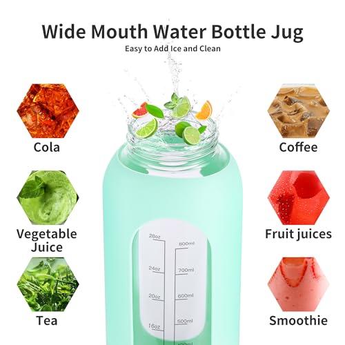 EALGRO 64 oz Glass Water Bottle With Straw and Handle, Half Gallon Sports Motivational Water Jug Flask with Silicone Sleeve, Large Water Cup with Time Marker for Travel, Gym, Army Green - Image 5