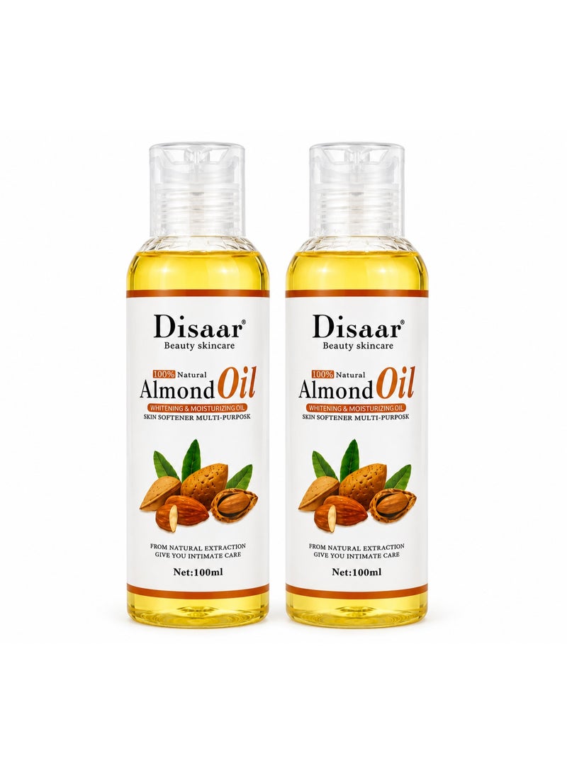 Disaar 100% Natural Almond Oil, 100ml Each, Pack of 2, Moisturizing & Skin Softening Multi-Purpose Oil with Vitamin E - Image 1