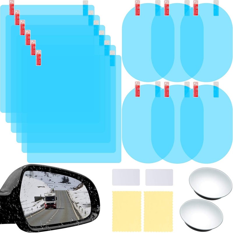 BOAO 16 Pieces Car Waterproof Film Anti Rain Mirror Film Waterproof Car Blind Spot Side View Mirror Film Frameless Convex Rear View Mirror Rainproof for Cars Suv Trucks Bus - Image 1