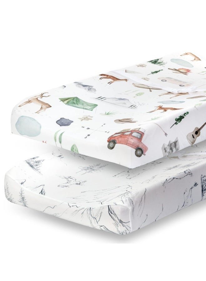 Pobibaby - 2 Pack Premium Changing Pad Cover - Ultra-Soft Cotton Blend, Stylish Woodland Pattern, Safe and Snug for Baby (Explore) - Image 1