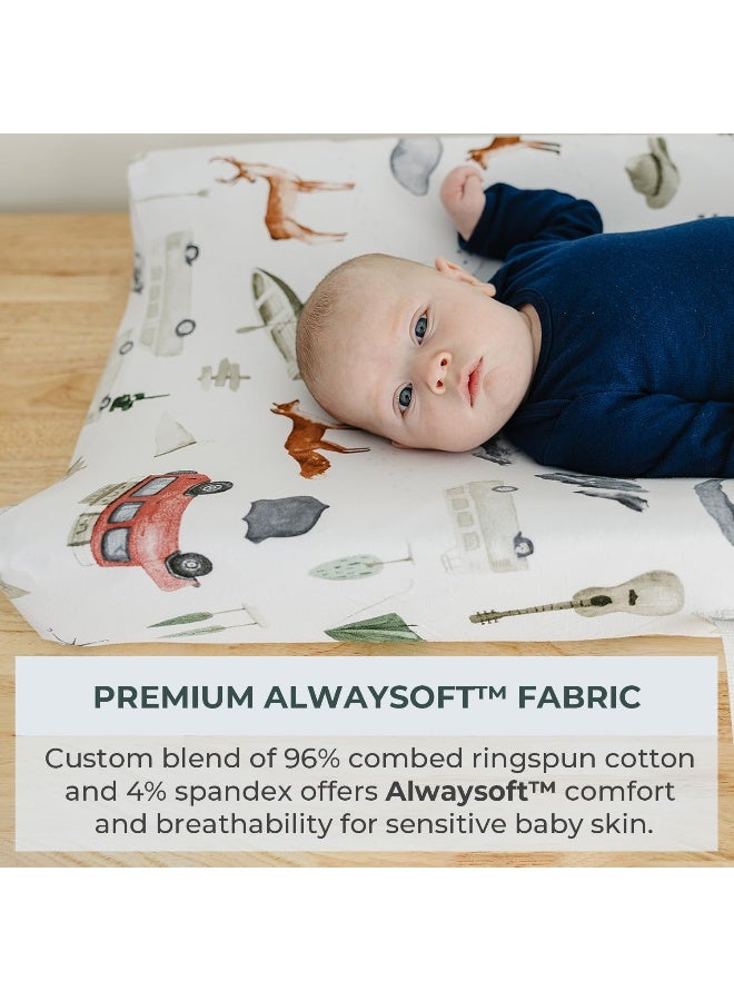 Pobibaby - 2 Pack Premium Changing Pad Cover - Ultra-Soft Cotton Blend, Stylish Woodland Pattern, Safe and Snug for Baby (Explore) - Image 2