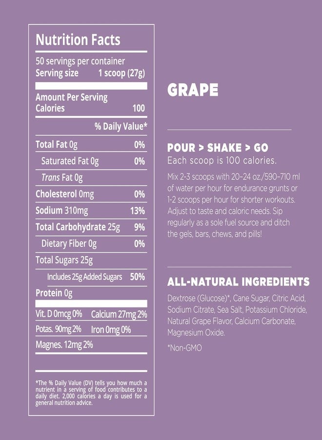 تايل ويند نيوتريشن مسحوق مزيج مشروب رياضي من Tailwind Nutrition Endurance Fuel، كربوهيدرات وإلكتروليت، خالٍ من الغلوتين، نباتي، بنكهة العنب، 50 حصة - Image 5