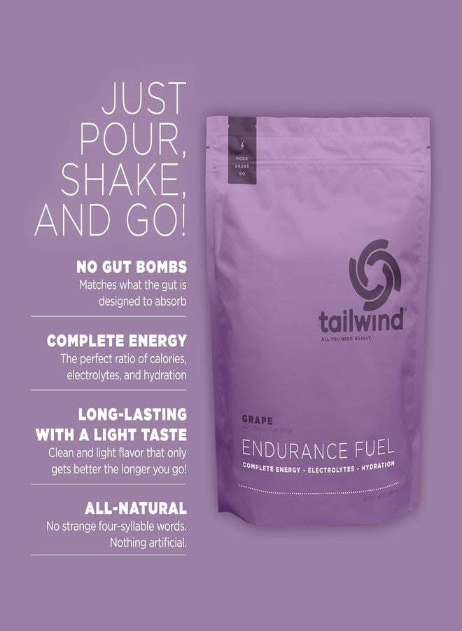 تايل ويند نيوتريشن مسحوق مزيج مشروب رياضي من Tailwind Nutrition Endurance Fuel، كربوهيدرات وإلكتروليت، خالٍ من الغلوتين، نباتي، بنكهة العنب، 50 حصة - Image 2