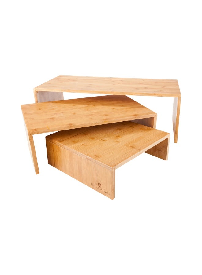 Restaurantware 12 x 24 x 8 Inch Shelf Riser, 1 Rectangle Wood Display Riser - 3 Tier, Durable, For Themed Parties And Events, Birthday, Restaurant, Or Catered Events  - Image 1