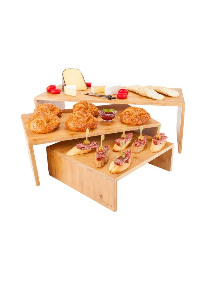 Restaurantware 12 x 24 x 8 Inch Shelf Riser, 1 Rectangle Wood Display Riser - 3 Tier, Durable, For Themed Parties And Events, Birthday, Restaurant, Or Catered Events  - Image 2
