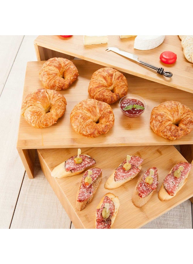 Restaurantware 12 x 24 x 8 Inch Shelf Riser, 1 Rectangle Wood Display Riser - 3 Tier, Durable, For Themed Parties And Events, Birthday, Restaurant, Or Catered Events  - Image 3