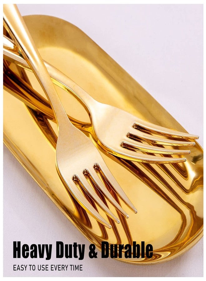 WDF300 Pieces Gold Plastic Silverware - Heavy Duty Disposable Gold Cutlery Set Plastic Gold Silverware Set Plastic Includes 100 Forks, 100 Spoons, 100 Knives for Party - Image 2