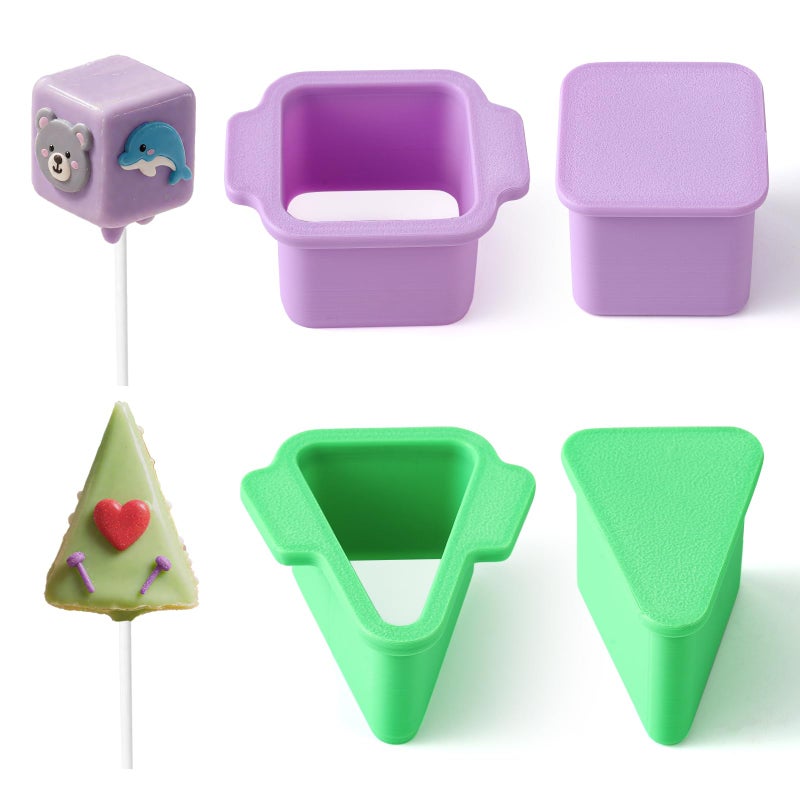 MITCHENIFY Triangle Cube Cake Pop Cutter and Pusher, 3D Printed Cake Pop Molds Shapes Press Set, Baking Molds for Home Baking, Kids Cooking, Birthday Parties, Wedding Desserts - Image 1