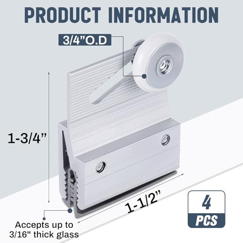 Yaocom 4 Pcs M 6145 Frameless Shower Door Roller Top Bracket Roller Assembly 34 In Round Plastic Wheel Shower Door Replacement Part Ball Bearings Extruded Aluminum Chrome Finish Fits 316 In Glass - Image 3