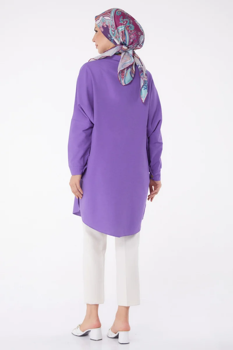 Tofisa Plain Shirt Collar Women's Purple Tunic - 13257