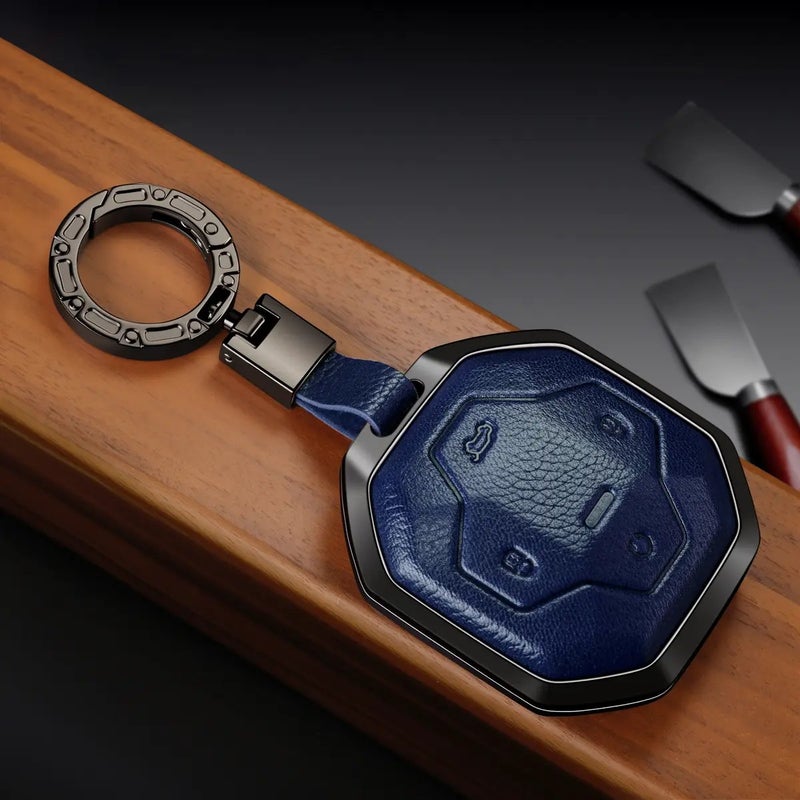 Zinc Alloy Leather Key Fob Protectors For Jetour Traveller T2/Jetour T2/Jetour T1 Keychain Remote Cover Shell Housing Fob Accessories (blue) - Image 2