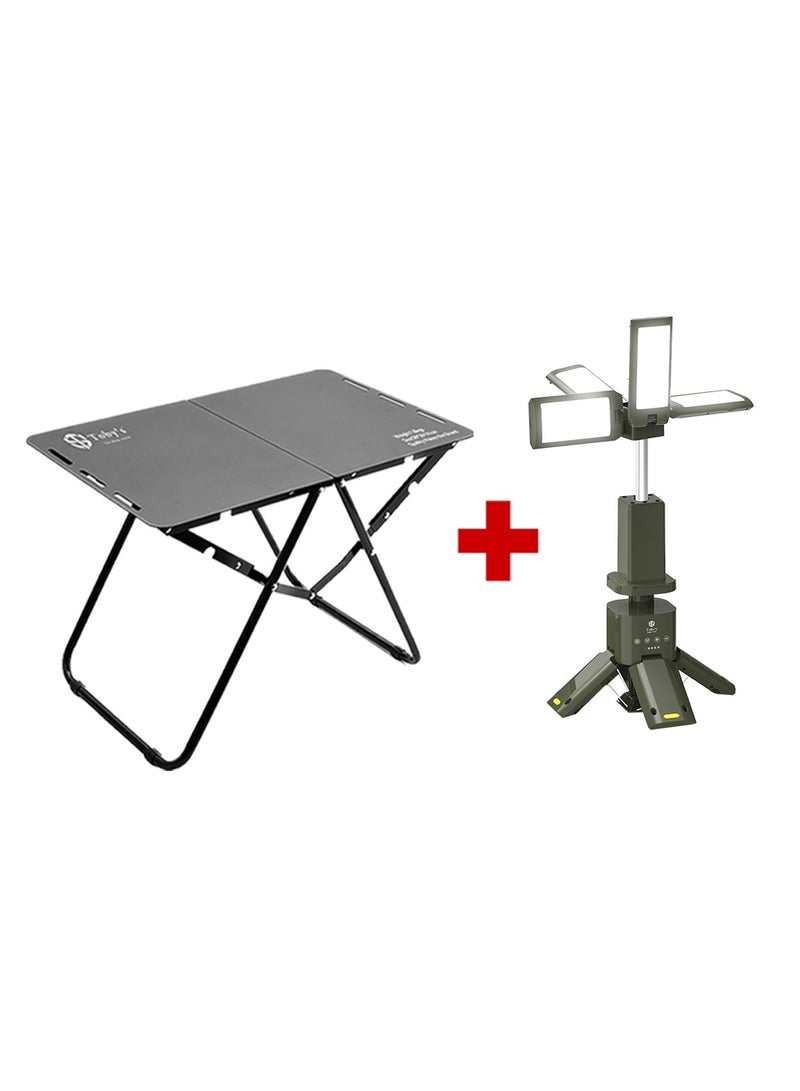 توبيز طاولة تخييم ألمنيوم قابلة للطي مع حقيبة تخزين من Toby’s مع فانوس LED تلسكوبي محمول – خفيف الوزن، متين، متعدد أوضاع الإضاءة للتخييم، المشي، النزهات، والمغامرات الخارجية - Image 1