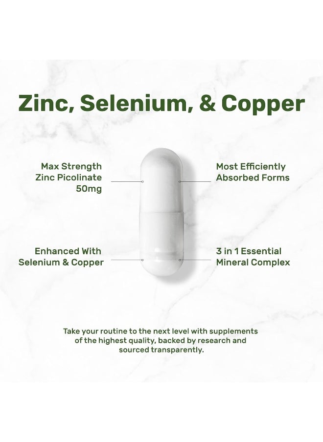 DEAL SUPPLEMENT - Zinc 50mg with Selenium 200mcg + Copper, 240 Capsules, 8 Month Supply, 3 in 1 Mineral Formula, Zinc Picolinate Complex Supplement, Supports Healthy Immune System for Adults and Kids - Image 1