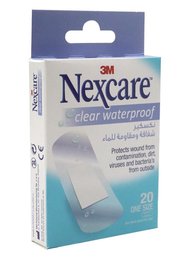 3M Clear Waterproof Bandages One Size 20'S