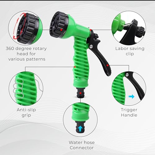 ROOTS & LEAF Garden Spray Gun � 7 Adjustable Water Patterns | Hands-Free Operation with Labor-Saving Clip | Water Flow Control | For Car Washing, Pet Cleaning, Garden Watering - Pack of 1 - Image 2