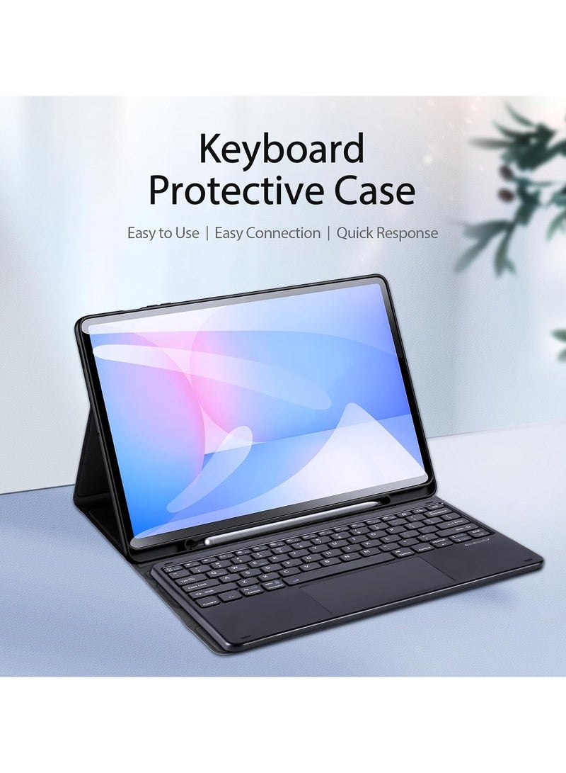 عام غلاف لوحة مفاتيح متوافق مع جهاز Samsung Galaxy Tab S10 FE Plus (Tab S10 FE+) ذو شاشة 13.1 بوصة من سنة 2025. هو غلاف لوحة مفاتيح تفاعلية تعمل باللمس وتتصل بالطبلت عن طريق بلوتوث، ويحتوي على حامل قلم للكتابة. - Image 2