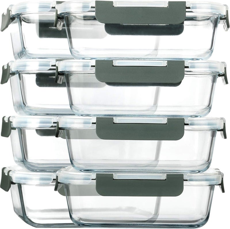 M MCIRCO [8-Pack,30 oz] Glass Meal Prep Containers,Glass Food Storage Containers,Airtight lunch Containers with Lids, Microwave, Oven, Freezer and Dishwasher - Image 1