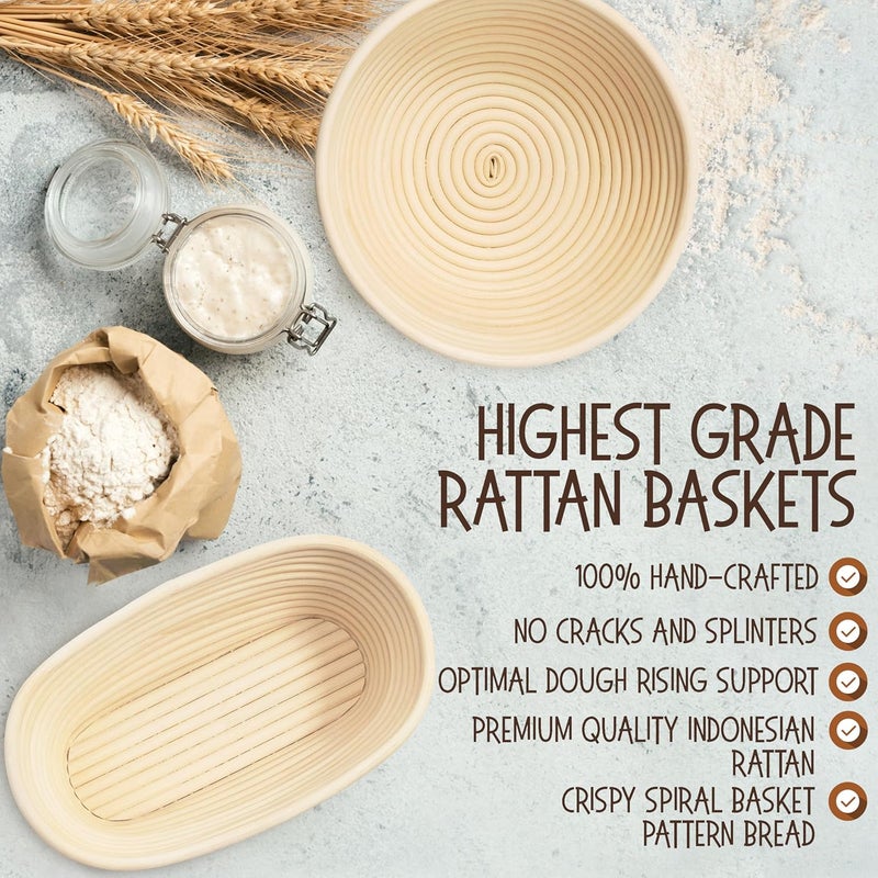 Superbaking Sourdough Proofing Basket Gift Set, Round 9" & Oval 10" Banneton, Sourdough Starter Kit, Sourdough Banneton Basket, Banneton Bread Proofing Basket Set of 2, Sourdough Bread Baking Supplies - Image 3