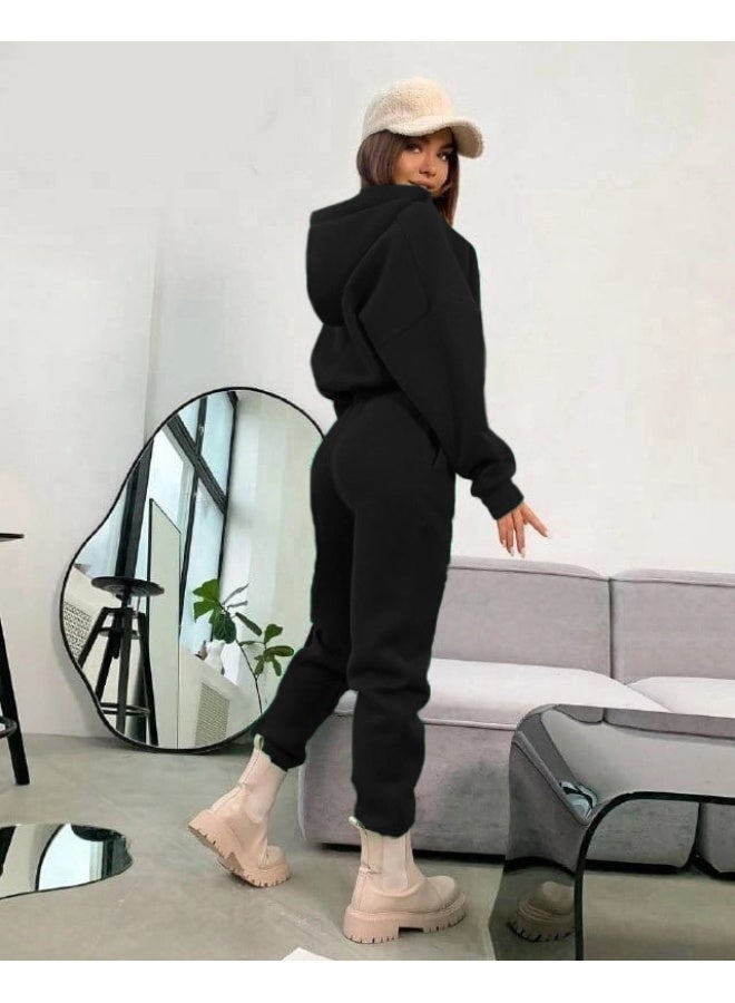 NIBEMINENT Fashion Solid Sports Suit Casual Zipper Hooded Sweatshirt Coat Elastic Waist Small Leg Pants Two Piece Set Autumn Lady - Image 2