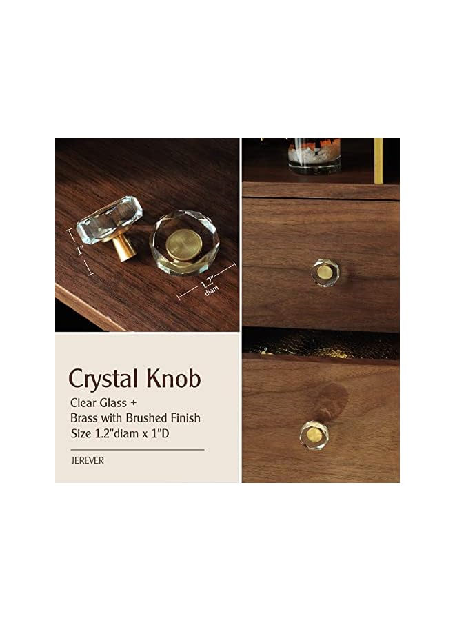 The Bros Knobs for Cabinet, Satin Brass Crystal Gold Cabinet Knobs Vintage, Glass Knobs and Pulls for Dresser Drawer, Kitchen Bathroom (6 Pcs) - Image 2