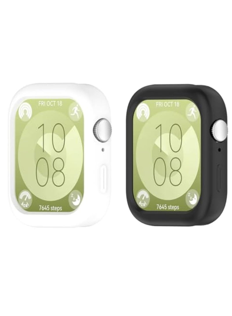 KASTWAVE 2Pcs Cases for Huawei Watch Fit 3, Flexible Silicone Cover, Shell Shockproof Scratch-Proof Protector Case, Smartwatch Accessories, Bumper Full Coverage Cover Defense Edge, White and Black - Image 1