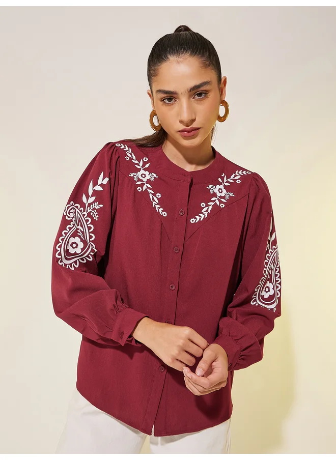 تايك تو Take Two Floral Print Long Sleeve Regular Fit Shirt