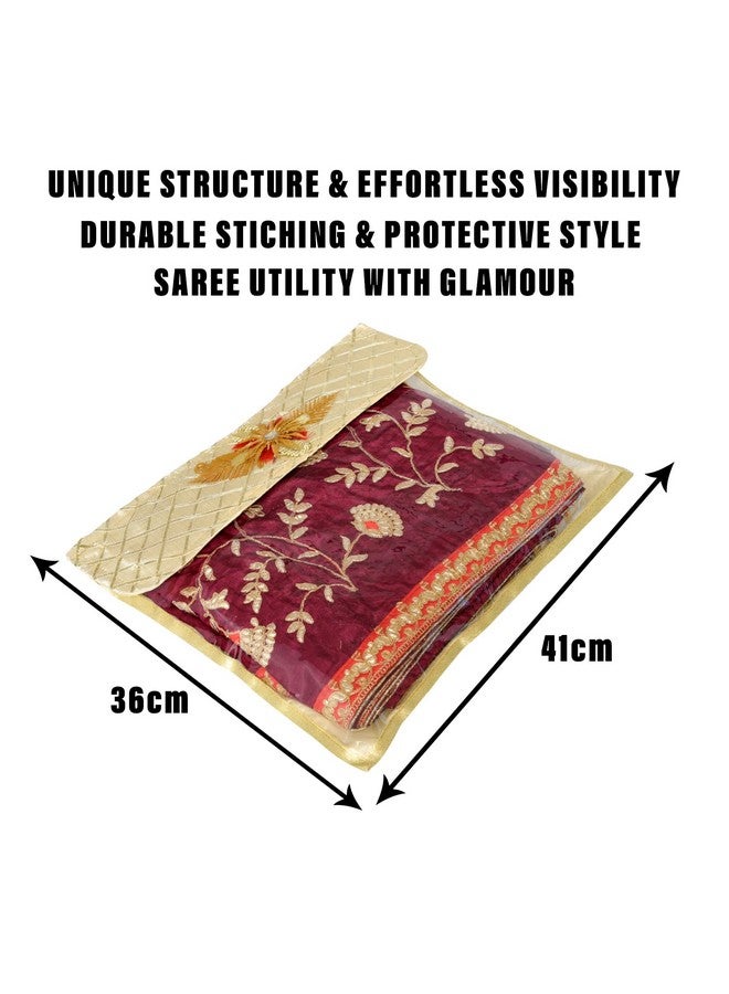 Kuber Industries Saree Cover | Clothes Storage Bag | Single Packing Saree with Velcro | Wardrobe Organizer | Cloth Stoarge Organizer | Check Jama Brooch-Design | Pack of 6 | Golden - Image 3