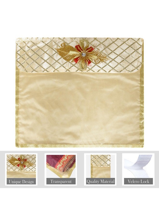 Kuber Industries Saree Cover | Clothes Storage Bag | Single Packing Saree with Velcro | Wardrobe Organizer | Cloth Stoarge Organizer | Check Jama Brooch-Design | Pack of 6 | Golden - Image 2
