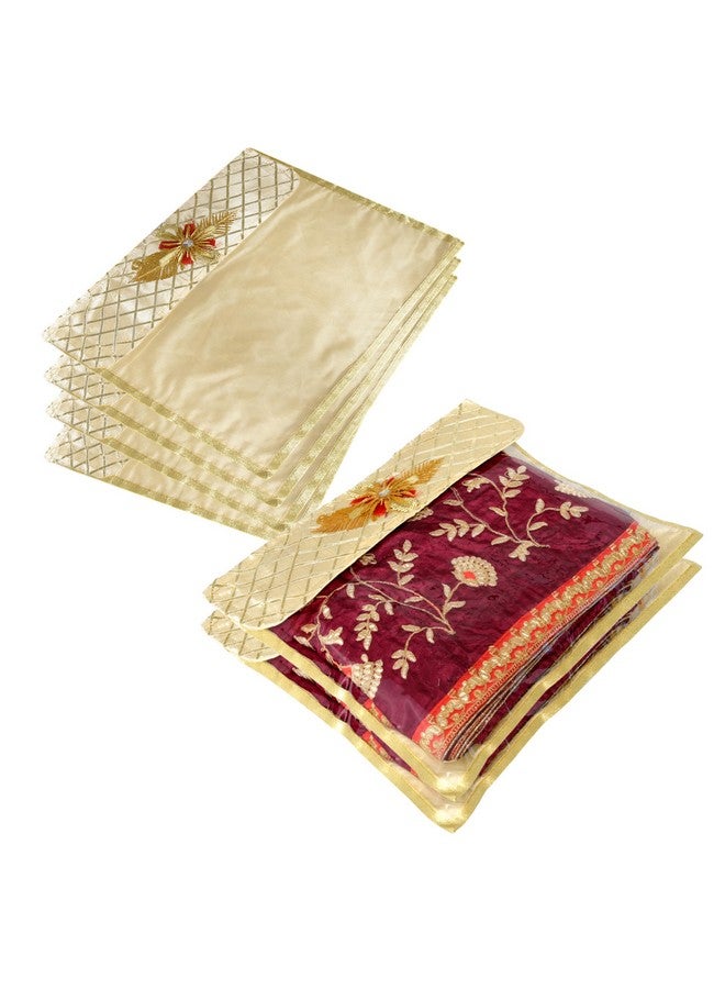 Kuber Industries Saree Cover | Clothes Storage Bag | Single Packing Saree with Velcro | Wardrobe Organizer | Cloth Stoarge Organizer | Check Jama Brooch-Design | Pack of 6 | Golden - Image 1
