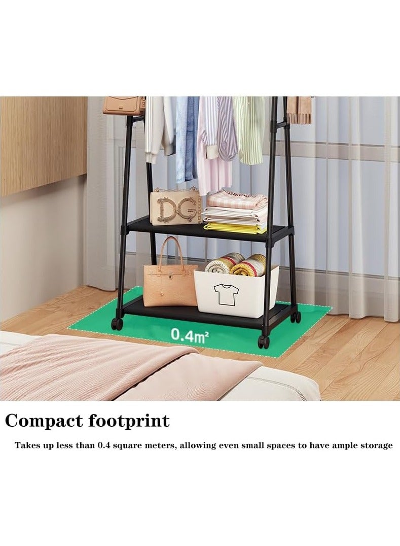 RATSAW Clothes Rack Clothing Rack with Wheels and 2-Tier Storage Shelf Portable Garment Rack Wardrobe Organizer for Bedroom Living Room  White - Image 4