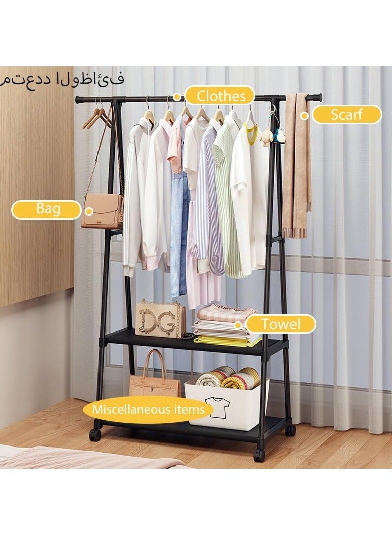 RATSAW Clothes Rack Clothing Rack with Wheels and 2-Tier Storage Shelf Portable Garment Rack Wardrobe Organizer for Bedroom Living Room  White - Image 2