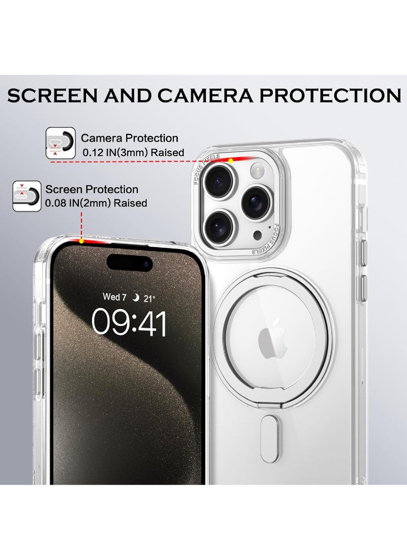 Rock Pow - 360° Rotatable Ring for iPhone 13 Pro Max Case with Magnetic Invisible Stand Compatible with Magsafe Military Standard Drop Protection Shockproof Transparent Phone Case Slim Cover - Image 1