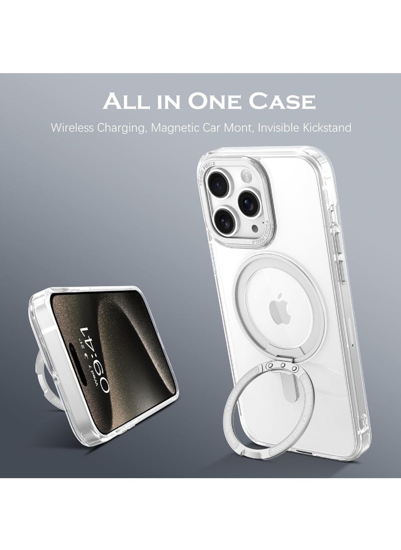 Rock Pow - 360° Rotatable Ring for iPhone 13 Pro Max Case with Magnetic Invisible Stand Compatible with Magsafe Military Standard Drop Protection Shockproof Transparent Phone Case Slim Cover - Image 1