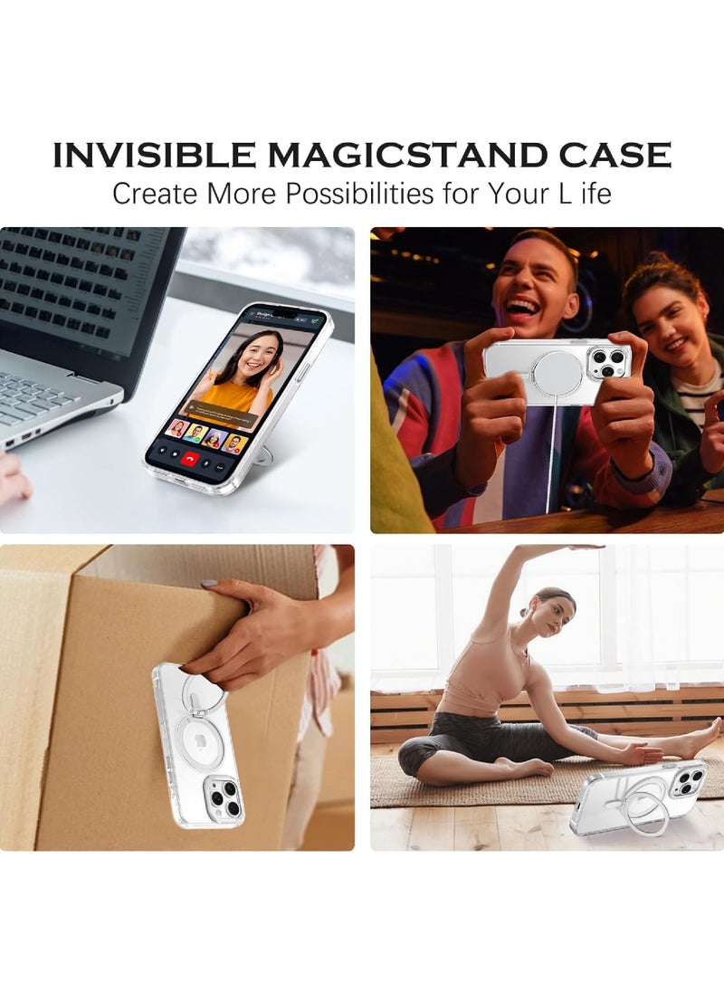 Rock Pow - 360° Rotatable Ring for iPhone 13 Pro Max Case with Magnetic Invisible Stand Compatible with Magsafe Military Standard Drop Protection Shockproof Transparent Phone Case Slim Cover - Image 1