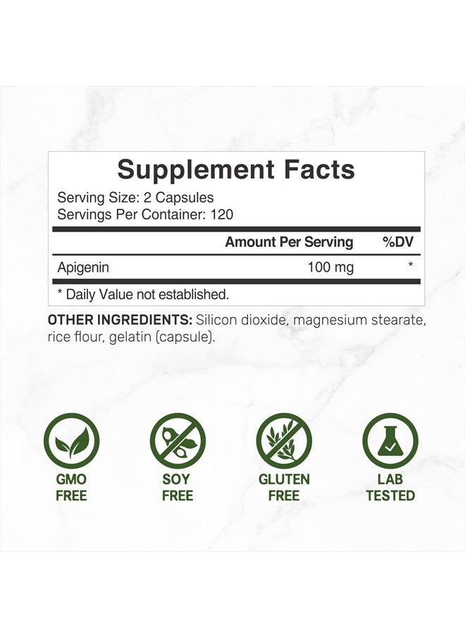 DEAL SUPPLEMENT Apigenin, 100mg Per Serving, 240 Capsules – Raw Plant Extract from Chamomile Flower – Active Bioflavonoids & Antioxidants – Sleep & Relaxation Supplement – Non-GMO  - Image 2