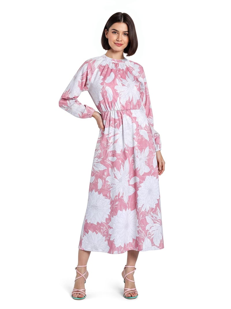 HELLCAT Women's Floral Printed Casual Midi Dress | Floral A-Line Midi Dress for Women_Pink_XX-Small - Image 1