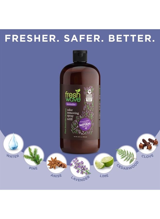 Fresh Wave Lavender Odor Eliminator Spray & Air Freshener Refill, 32 fl. oz. | Original Scent Spray Refills For Up To 4 8oz. Spray Bottles | Safer Odor Relief | Natural Plant-Based Odor Eliminator - Image 3