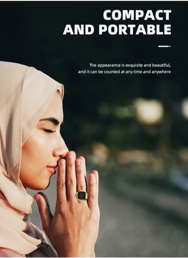 بستوش - خاتم زكر ذكي مع تذكير الاهتزاز وعداد التسبيح واتصال البلوتوث لتطبيق IQIBLA الحصري و 5 تذكيرات الصلاة اليومية, 20 مم - Image 1