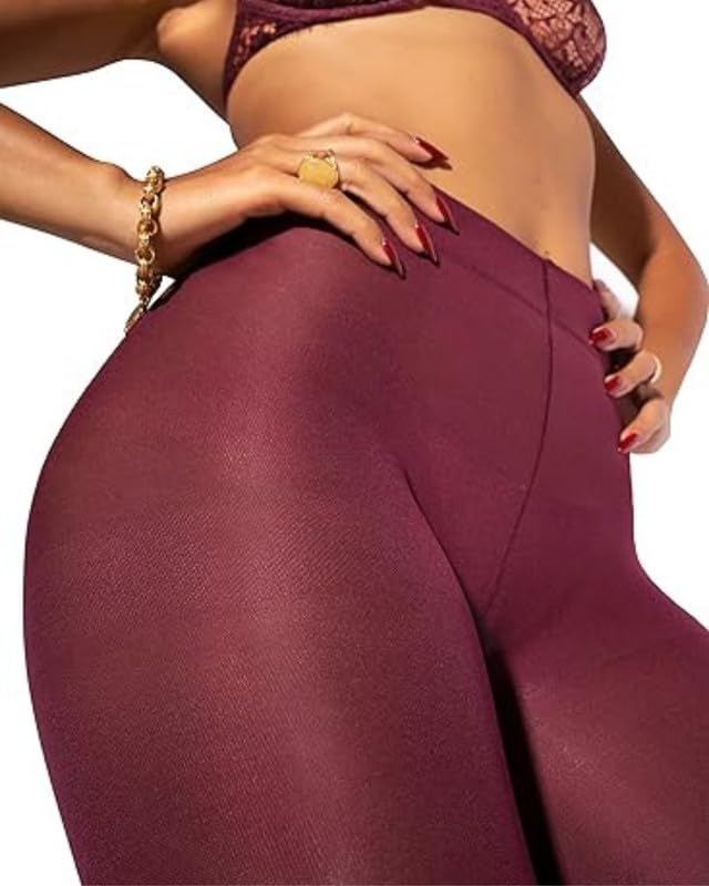 Neska Moda Non Transparent Solid Premium Nylon Opaque Stockings Cum Footed Dance Stockings Tights/Pantyhose Leggings For Women's & Girls (Maroon)-One size fits all -26"-36" Waist-STK205 - Image 4