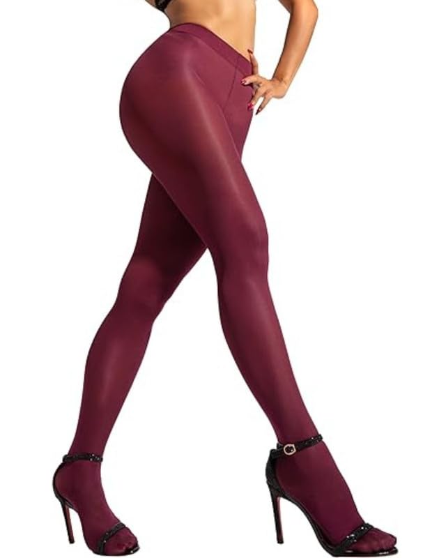 Neska Moda Non Transparent Solid Premium Nylon Opaque Stockings Cum Footed Dance Stockings Tights/Pantyhose Leggings For Women's & Girls (Maroon)-One size fits all -26"-36" Waist-STK205 - Image 1