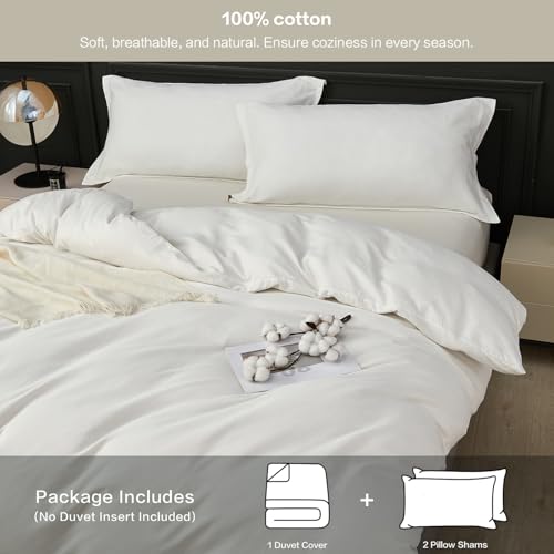 SAPHREAS White Duvet Cover Set Queen Size 100 Cotton Soft Bedding Comforter Cover Organic with Zipper Closure Corner Ties Comforter Not Included - Image 3
