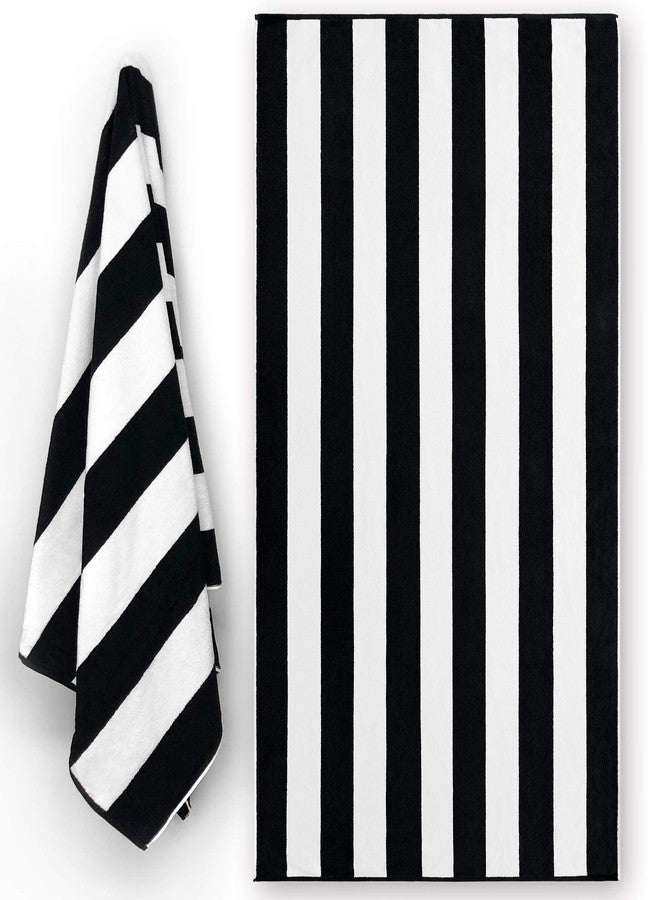 Softerry Luxury Large Beach Towel Extra Soft 40 x 72 inch Prime Yacht Classic Cabana Stripe Hotel Pool & Resort Style Double Terry Yarn Dyed 100% Cotton (1 Black Stripes Towel) - Image 1