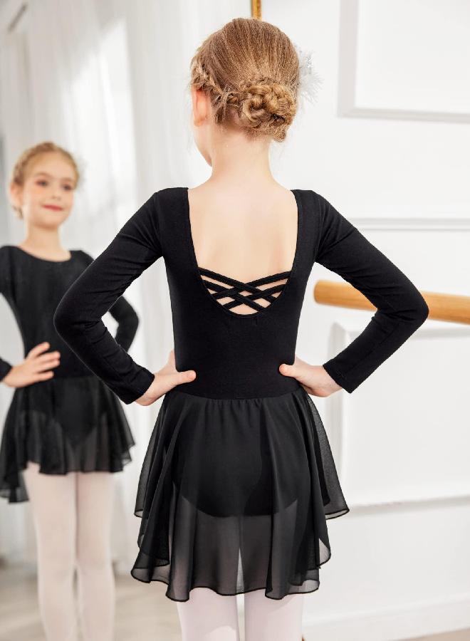 Arshiner Arshiner Kids Girls Classic Long Sleeve Leotard Dance Ballet Dress, Black, 140(Age for 6-7Y)  - Image 2
