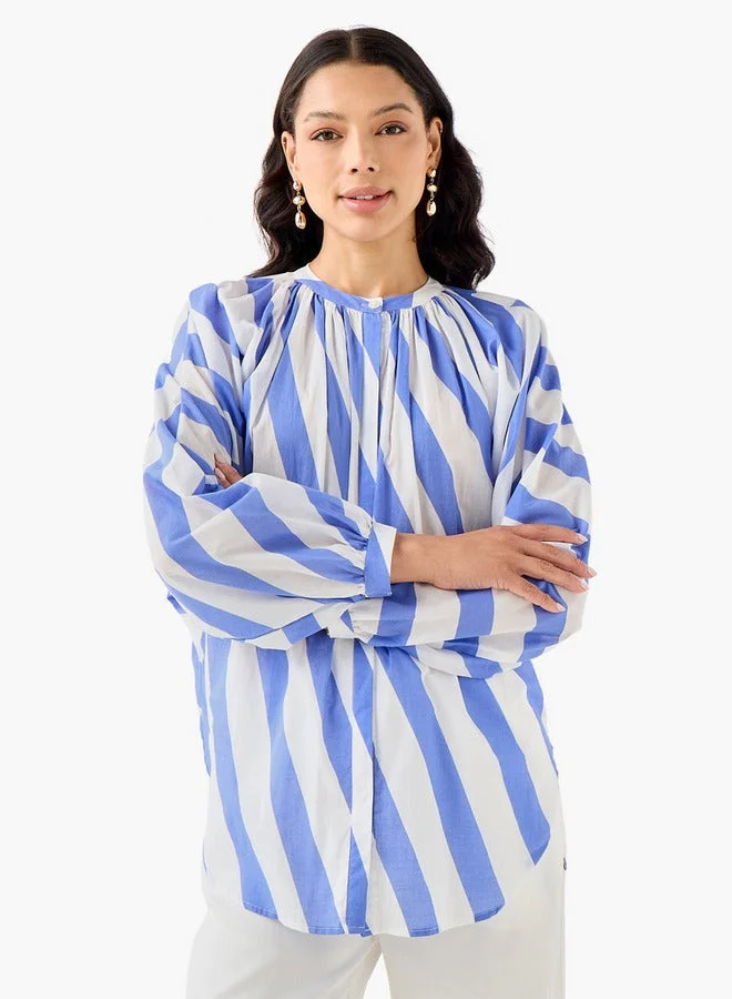 ايكونيك Iconic Relaxed Fit Cotton Top with Stripes