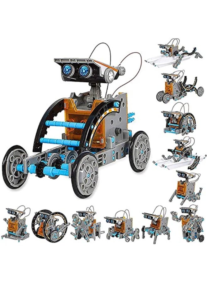 STEM 13 in 1 Solar Powered Robot Building Set, DIY Educational Robot Kit, Solar Powered Building Robot Kit for Ages 8-12, Unisex Kids and Teenagers (Yellow) - Image 1
