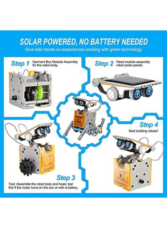STEM 13 in 1 Solar Powered Robot Building Set, DIY Educational Robot Kit, Solar Powered Building Robot Kit for Ages 8-12, Unisex Kids and Teenagers (Yellow) - Image 3