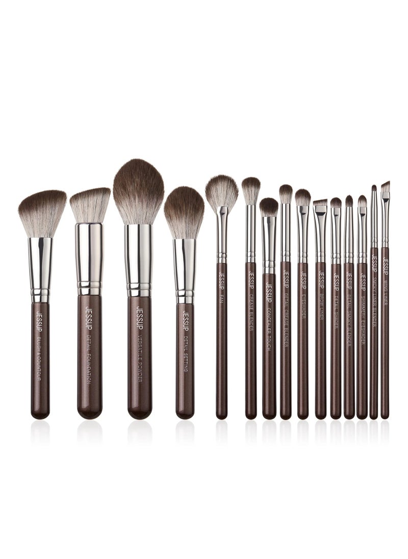 Jessup Jessup Makeup Brushes Set 15pcs Brown Make up Brushes Set Professional Premium Synthetic Foundation Eyebrow Concealer Blush Eyeshadow Contour Eyeliner Powder Blending Highlighter Brush T498  - Image 2