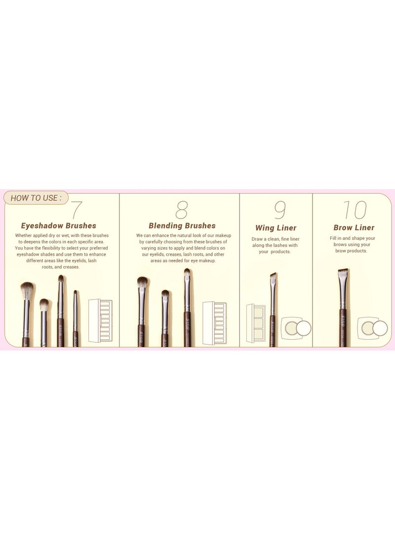 Jessup Jessup Makeup Brushes Set 15pcs Brown Make up Brushes Set Professional Premium Synthetic Foundation Eyebrow Concealer Blush Eyeshadow Contour Eyeliner Powder Blending Highlighter Brush T498  - Image 3