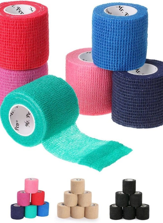 Mr. Pen Self Adhesive Bandage Wrap, Assorted Colors, 2" x 5 Yards, 6 Pack, Elastic, Self Stick, Stretch, Self Adherent, Medical Bandage Wrap - Image 1