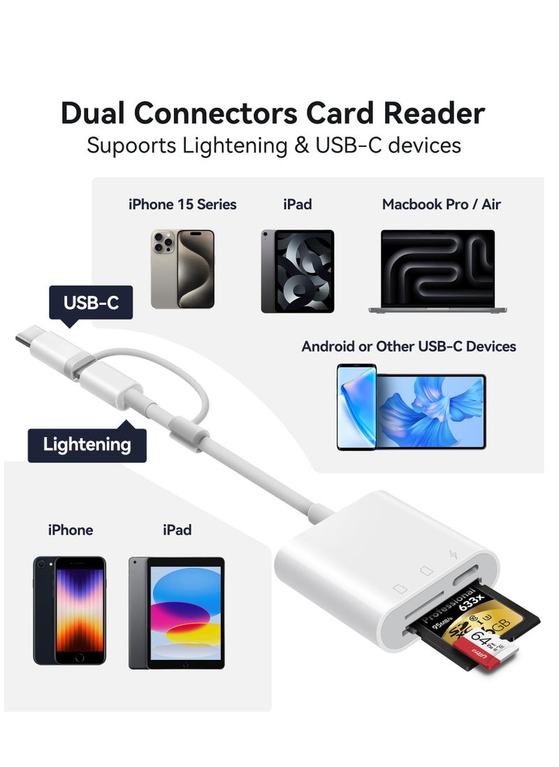 spa luxetique - SD Card Reader for iPhone iPad,  Digital Trail Camera SD Card Viewer with Dual Slot for MicroSD/SD, Lightening&USBC Dual-Connector Memory Card Adapter for Photography, Plug and Play - Image 1